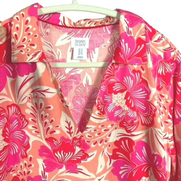 Sigrid Olsen Floral Hawaiian Print 3/4 Bell Sleeve Linen Blend Shift Dress, US10 - Picture 8 of 11